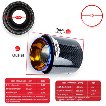 Burnt Blue Pipe Black Carbon Fiber Exhaust Tip for MINI Cooper S F54/F55/F56/F57/F60/R55 R56 - Lxud Customz