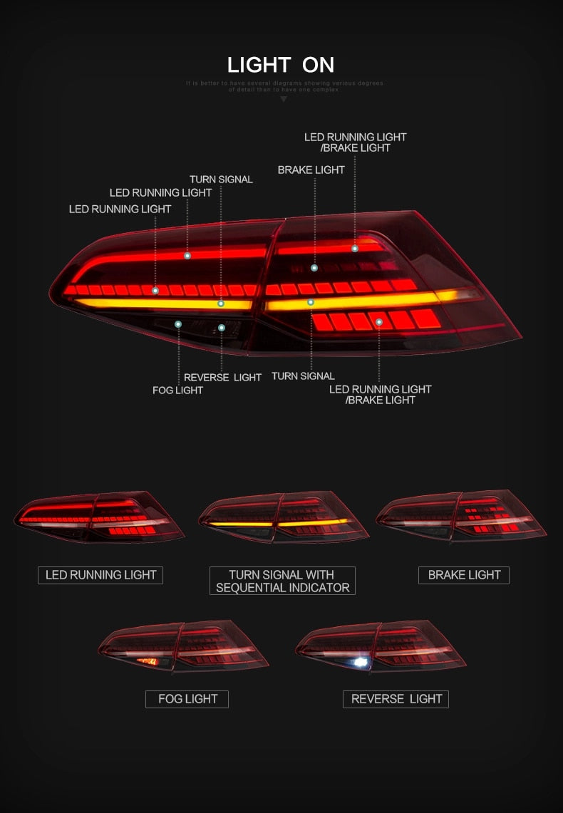 LED Tail Lights For Volkswagen VW Golf 7 MK7 Golf7.5 TSI STI 2013-2019 - Lxud Customz